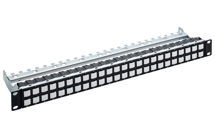 Коммутационная панель R&M HD ELISO 19" 1U 48xRJ45 без экрана, черная, укомплектованная модулями Cat.6A EL
