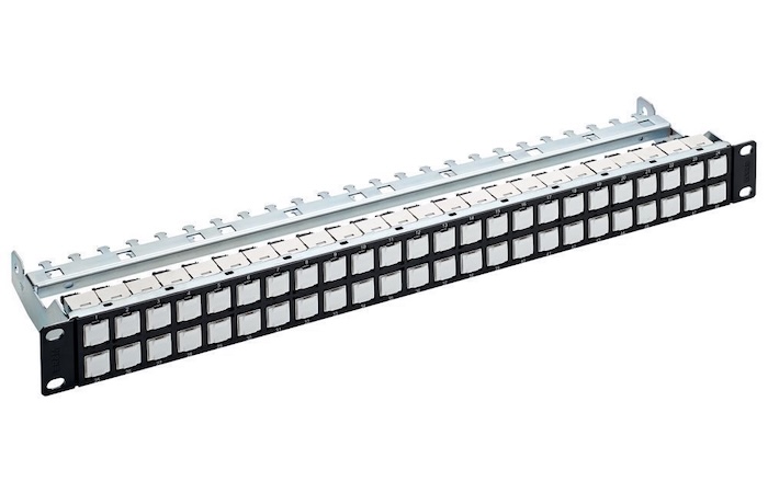Коммутационная панель R&M HD ELISO 19" 1U 48xRJ45 с экраном, черная, укомплектованная модулями Cat.6A EL